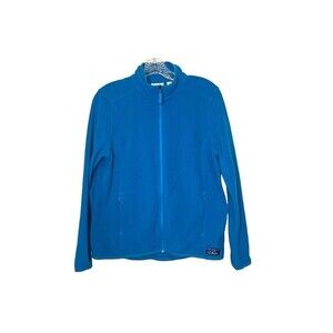 LL Bean Full‎ Zip Blue Fleece Jacket Mock Neck Recycled Polyester Women Size M